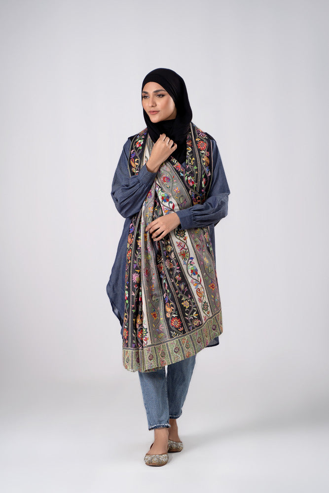 Sarwat Pashmina Kalamkar Stripe