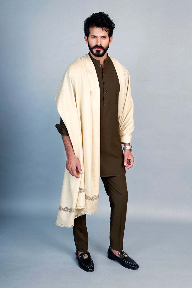 Embroidered Ivory White Kashmiri Woolen Mens Shawl | Clothes, Kurta cotton,  Shawl